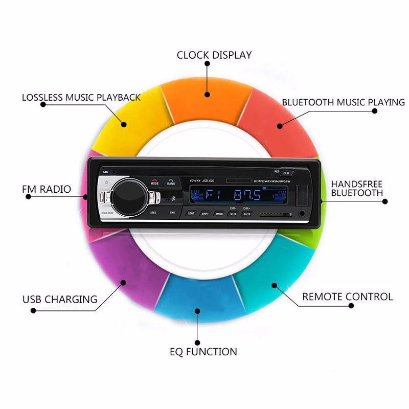 Авторадио JSD520 стерео плеер цифровой Bluetooth MP3 60Wx4 FM аудио с входом AUX в тире |
