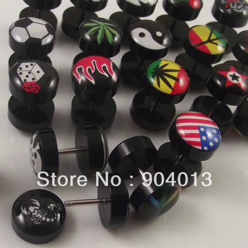 

120pcs Free Shipping UV LOGO Fake Ear Plug Body Jewelry Fake Ear Expander With Barbell Earring