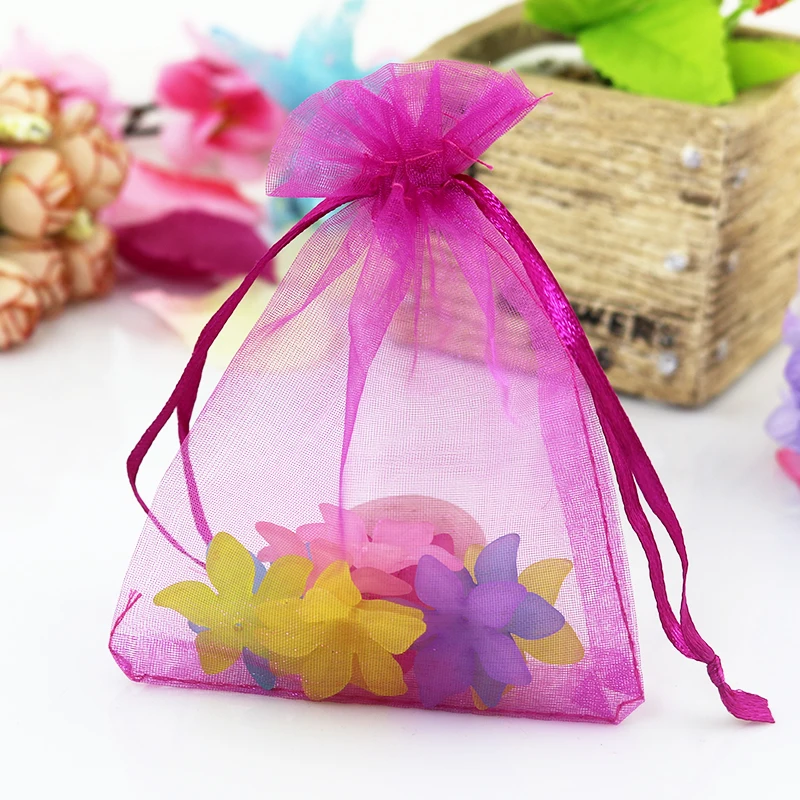 

100 шт./лот 5x7 см сумки из органзы на завязках пурпурные Розовые Свадебные Рождественские подарочные пакеты конфетная упаковка для ювелирных ...