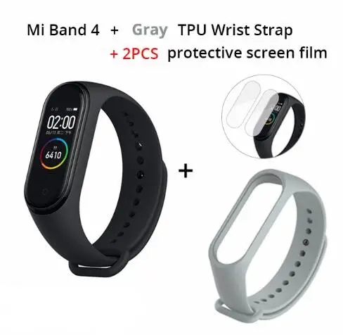 add gray strap film Xiaomi mi Band 4 умный браслет 3 цвета AMOLED экран mi band 4 Smartband фитнес-тренажер Bluetooth спортивный водонепроницаемый смарт-браслет - Цвет: add gray strap film