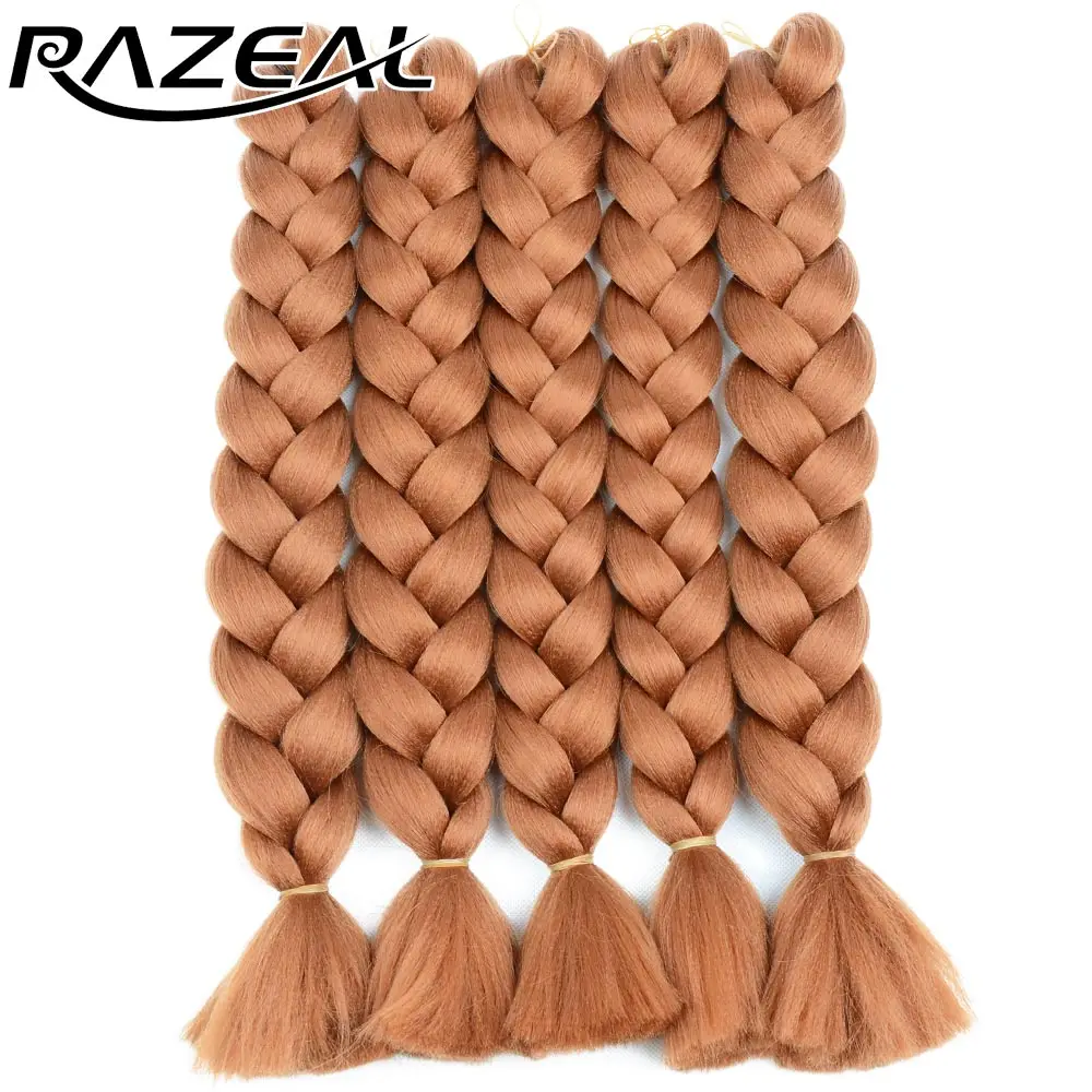Razeal 36 дюймов 110 г Kanekalon Джамбо плетеные волосы синтетические вязаные крючком