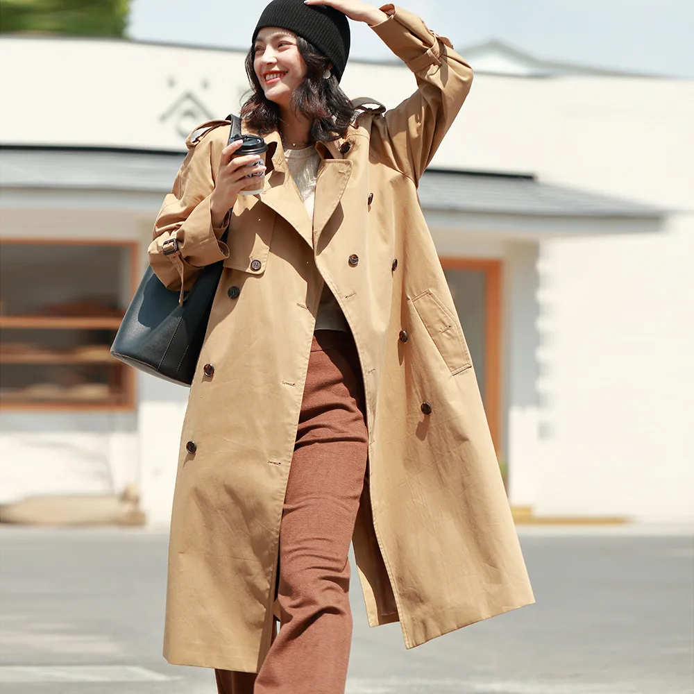 

Shuchan Cotton 2019 Autumn Long Coat Women Windbreaker Womens Trench Coats Double Breasted Streetwear Wide-waisted Fall 2039