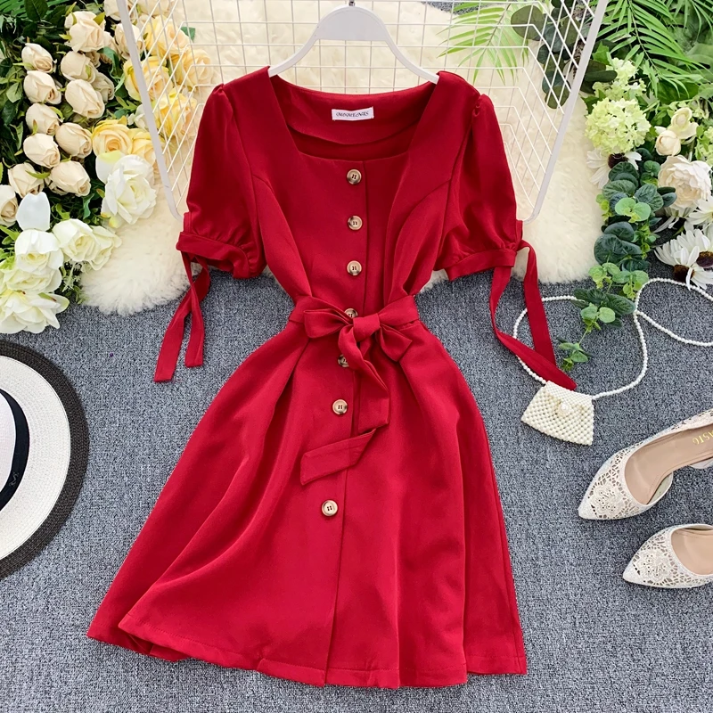 Платье ALPHALMODA с квадратным воротником и коротким рукавом платье во французском