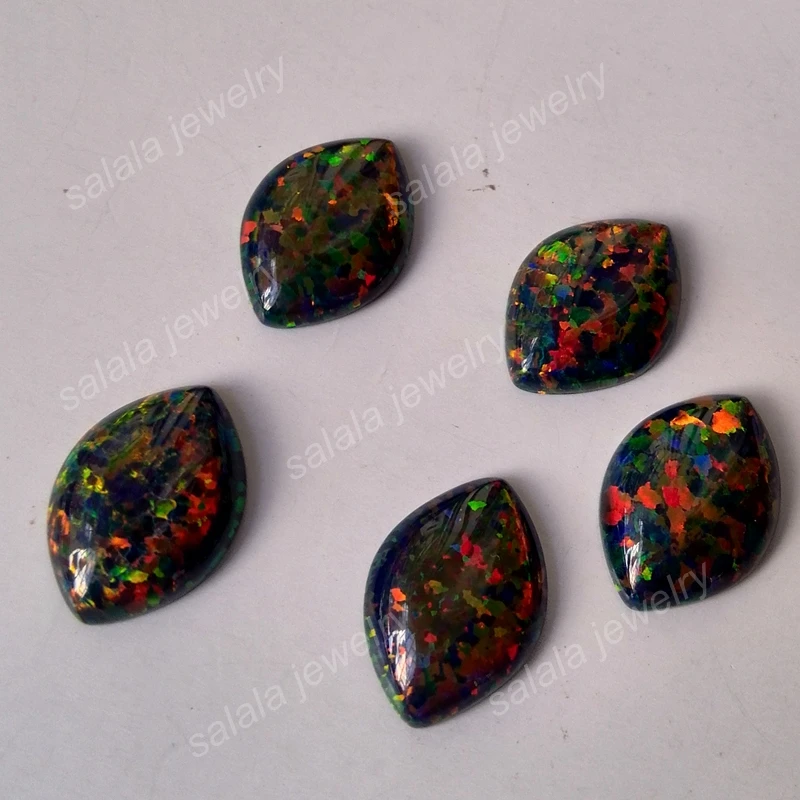 

50pcs/lot Free Shipping 10x14 mm op32 synthetic Black Fire Opal Marquise Cabochon Opal Stone