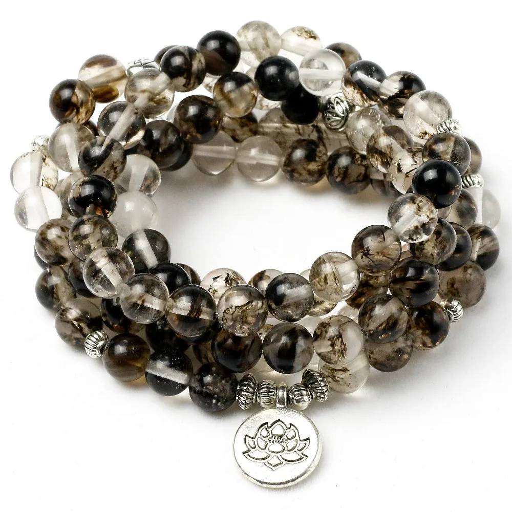 Ожерелье и браслеты Mala из черного арбуза кожуры для мужчин браслет йоги с