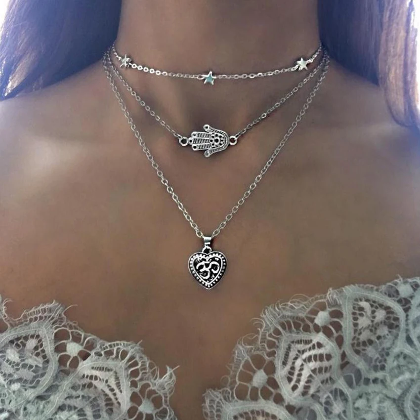 bohemian Star Love Heart Choker Necklace For Women Hamsa Chocker Necklaces Pendants Buddha colar Collares collier femme ketting | Украшения