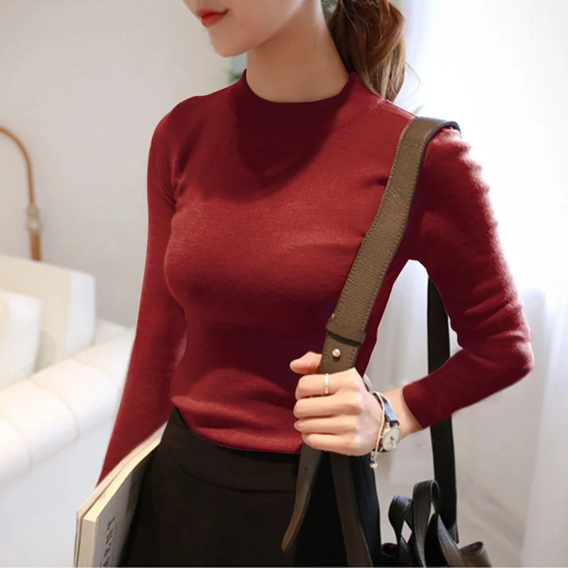Autumn Winter Women Pullovers Sweater Knitted Elasticity Jumper Slim Half Turtleneck Warm Female White Black Sweaters Tops Femme | Женская