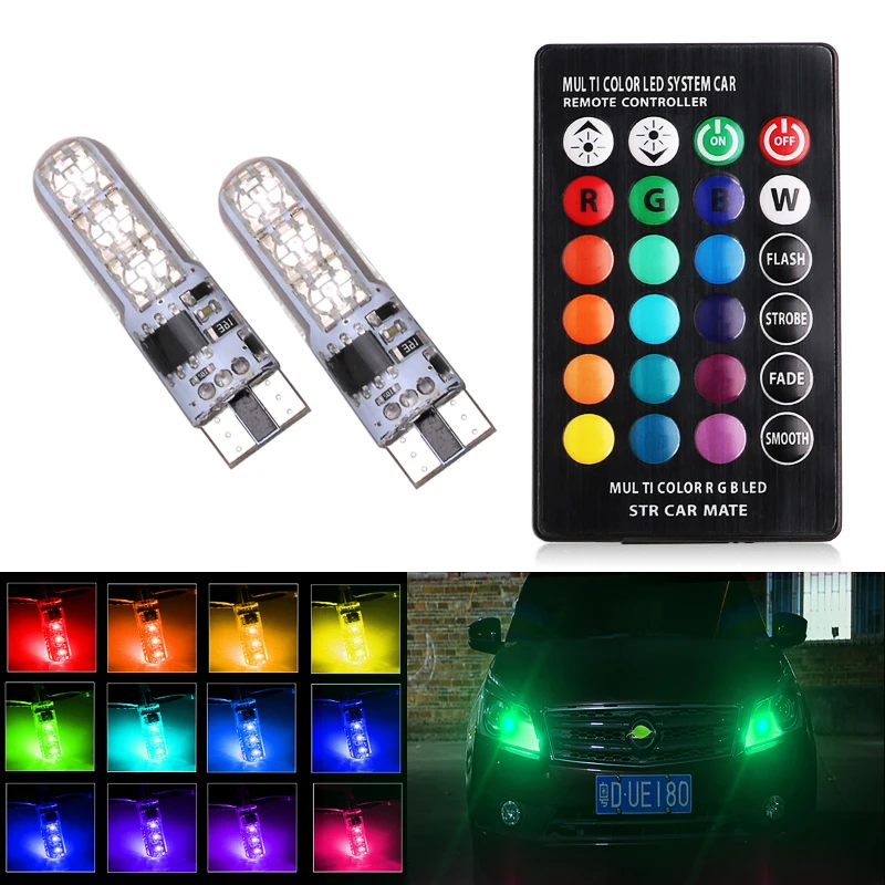 СВЕТОДИОДНЫЙ Автомобильный светильник T10 W5W 2 шт. RGB с дистанционным управлением 194