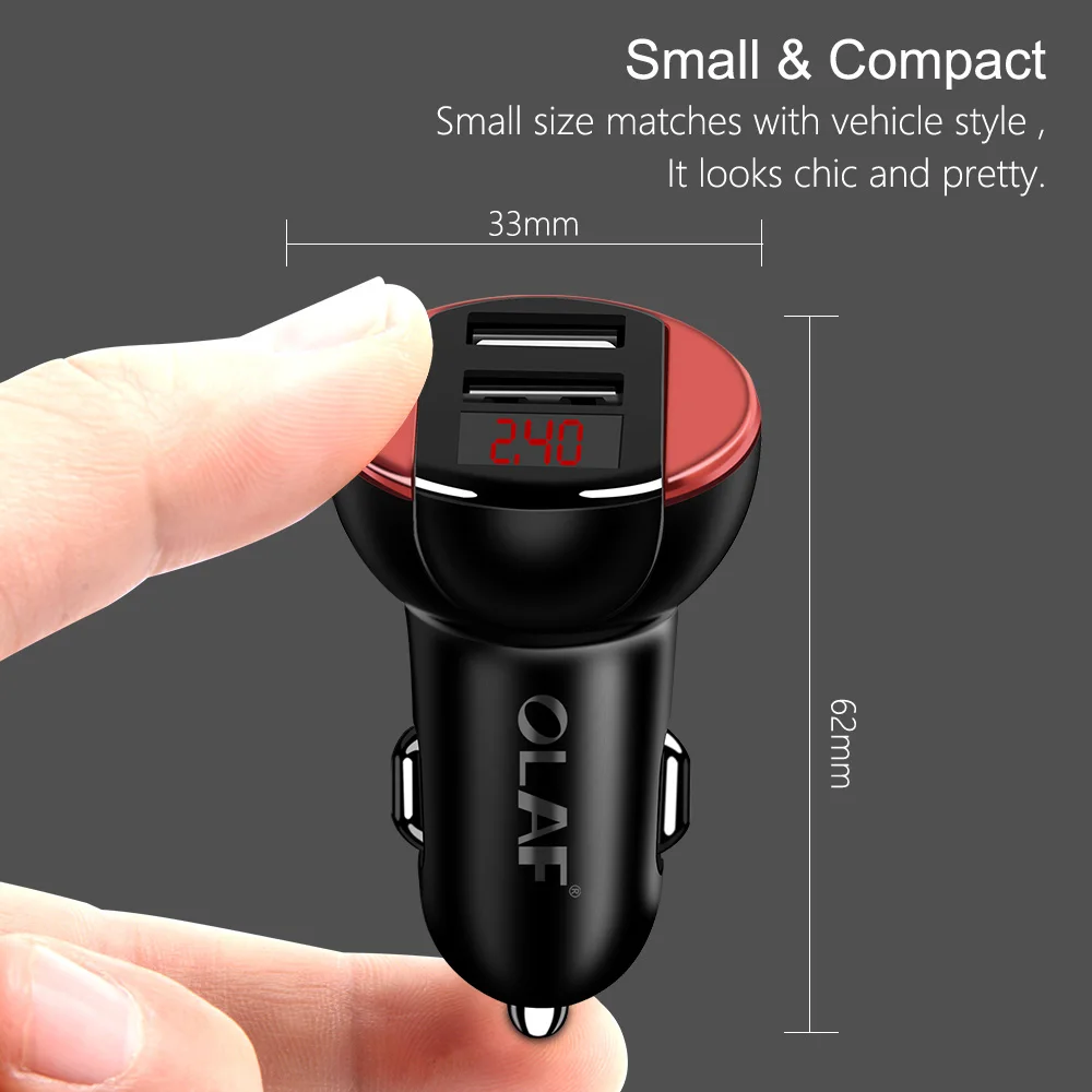 OLAF Dual USB Car Charger With LED Display Universal Mobile Phone Fast For iPhone Samsung Xiaomi Huawei GPS Car-Charger | Мобильные