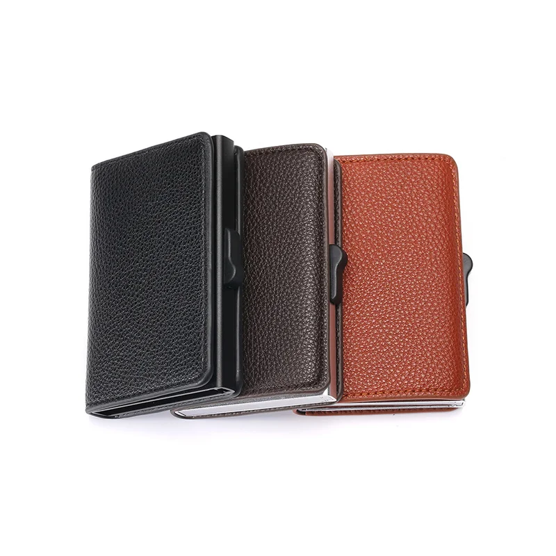

2021 Unisex Business Card Holder RFID Blocking Card Wallet Aluminum Box Fashion Soft Leather Slim Card Case