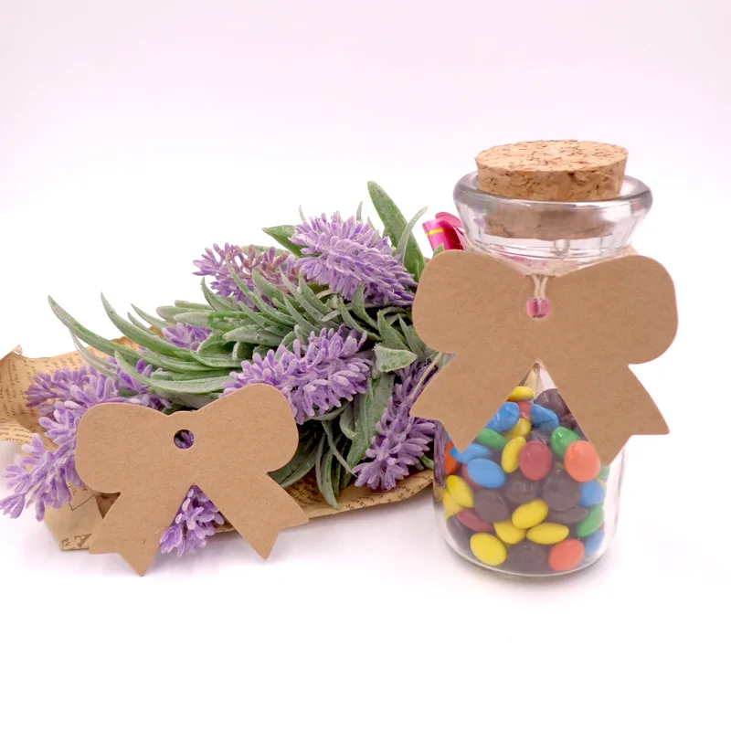 50pcs Bowknot Kraft Paper Tag Hand Made Gift Cards DIY Price Label for Wedding Birthday Party 4.7x5.7cm | Дом и сад