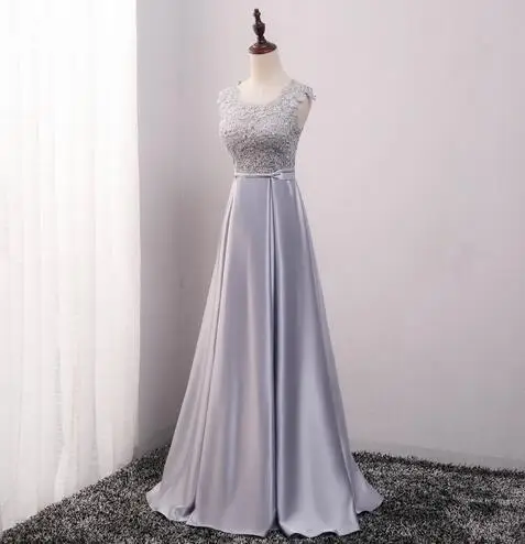 Ladybeauty Новое поступление элегантное вечернее платье вечерние платья Vestido de Festa платье с аппликацией прозрачное с открытой спиной - Цвет: Silver gray