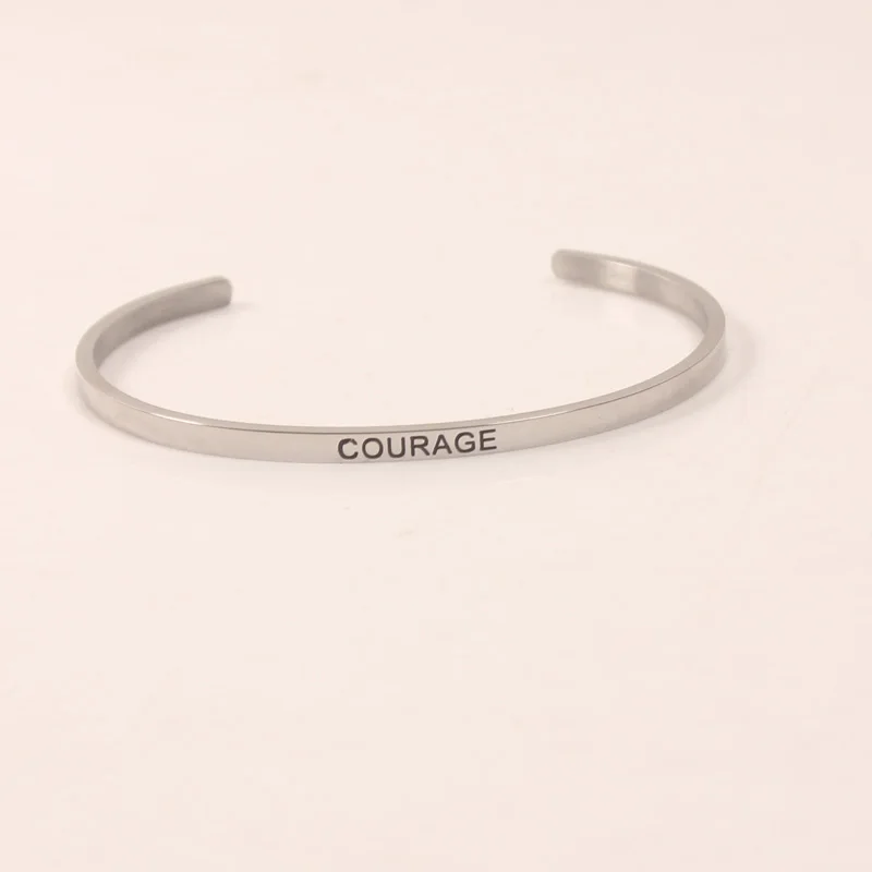 

316L Stainless Steel Engraved COURAGE Positive Inspirational Quote Cuff Mantra Bracelet Bangle For Women Best Gift