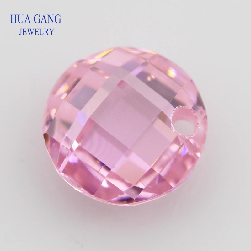 

Single Hole Pink AAAAA Round Brilliant Pink Double Checkerboard Cubic Zirconia Stone 3~14mm For DIY Jewelry Making Beads