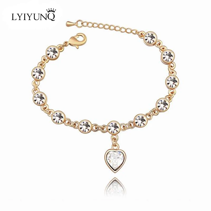 LYIYUNQ, модный браслет, хит, для свадьбы, женский, сердце, кристалл, браслеты для женщин, роскошный темперамент, серебряный цвет, хорошее ювелирное изделие, подарок - Окраска металла: S001 G White