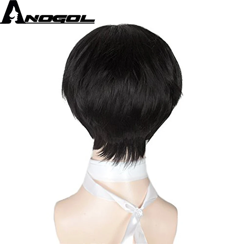 Аногол натуральный короткий прямой слоистый Черный Синтетический мужской парик