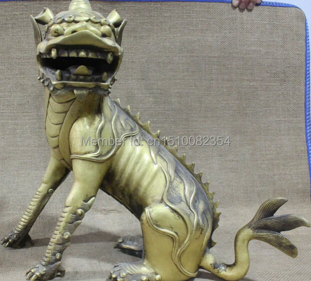 18 &quotКитайский 100% чистый Бронзовый зверь kylin Chi lin Единорог Qilin статуя льва|lion