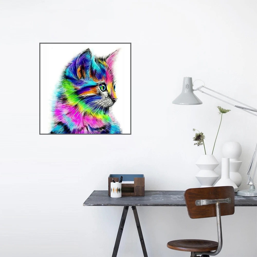 DIY 5D Бриллиантовая мозаика с животным Cat для самостоятельного создания картины из