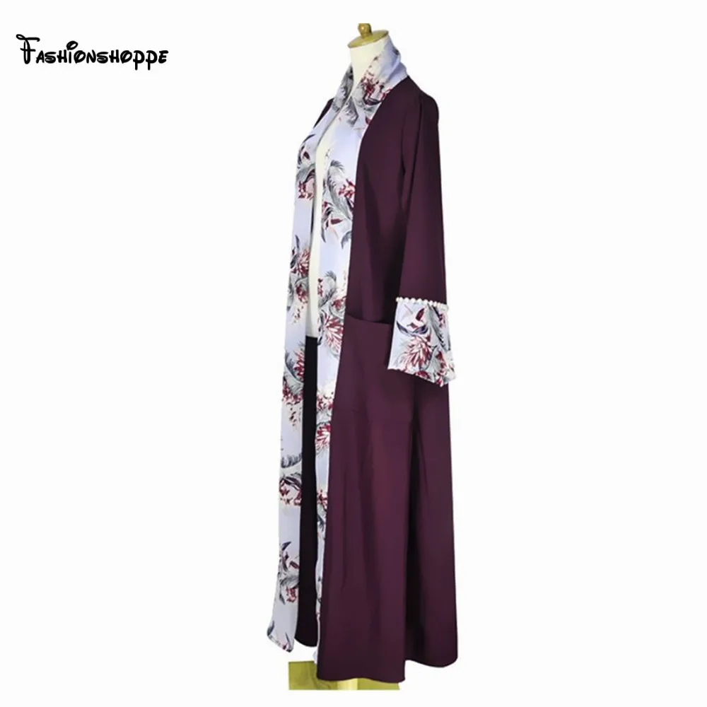 Платье-кардиган с принтом Abaya длинное платье для женщин-мусульманок жемчугом |