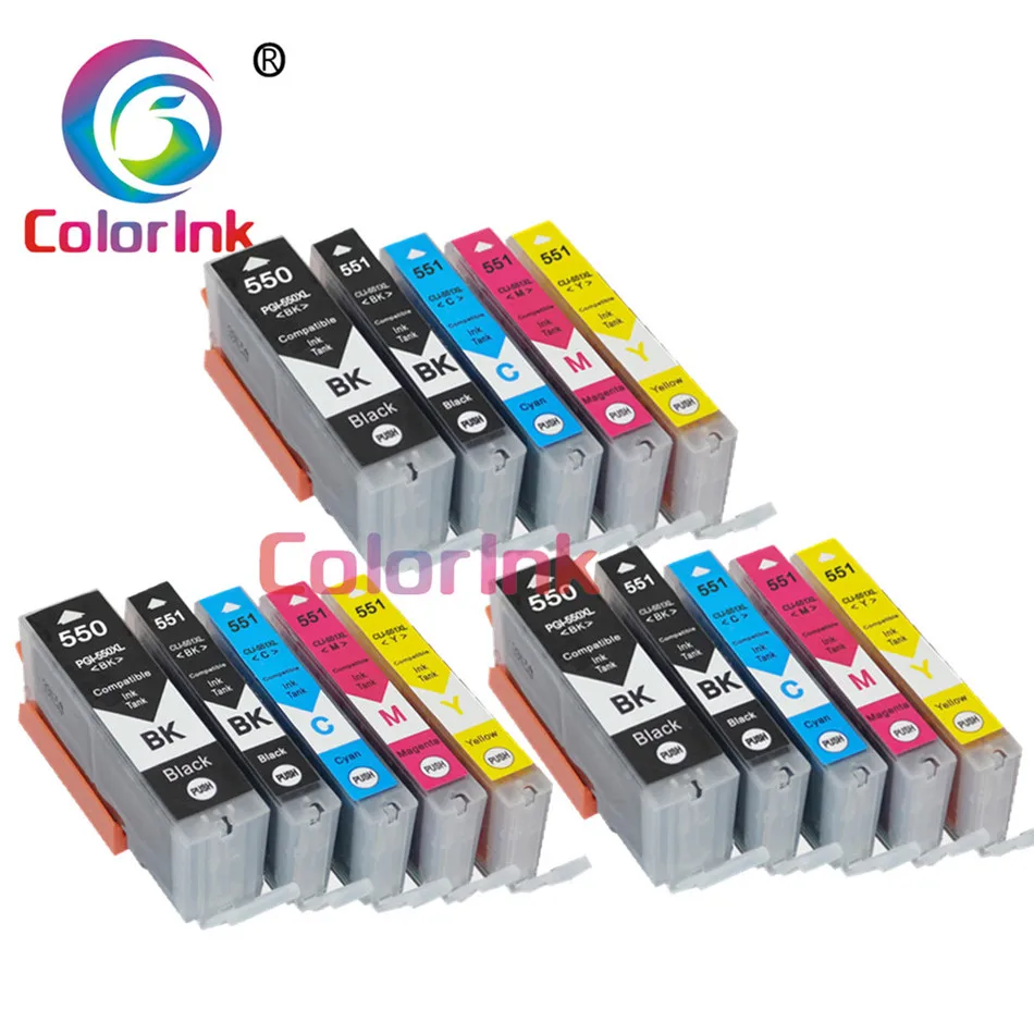 Картриджи с чернилами ColorInk 20Pk PGI-550 PGI 550 CLI-551 XL для принтера Canon PIXMA IP7250 MG5450 MX925 MG5550 6450 5650.