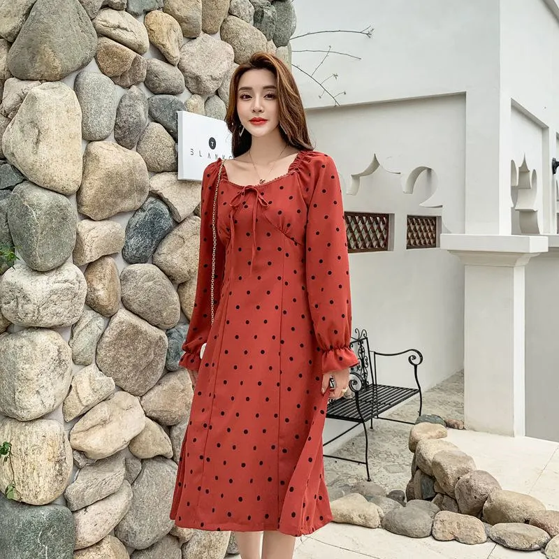 Real Shot Korean Version Bohemian Polyester Women Dresses Female Summer Full Sleeve Party Slim Beach Sundress Vestidos | Женская одежда