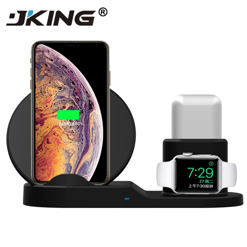 

Беспроводное зарядное устройство JKING 3 в 1 QI для iPhone X XS MAX Watch 1 2 3 4 Airpod Samsung Galaxy S8 Note 9 часы Быстрая Беспроводная зарядка