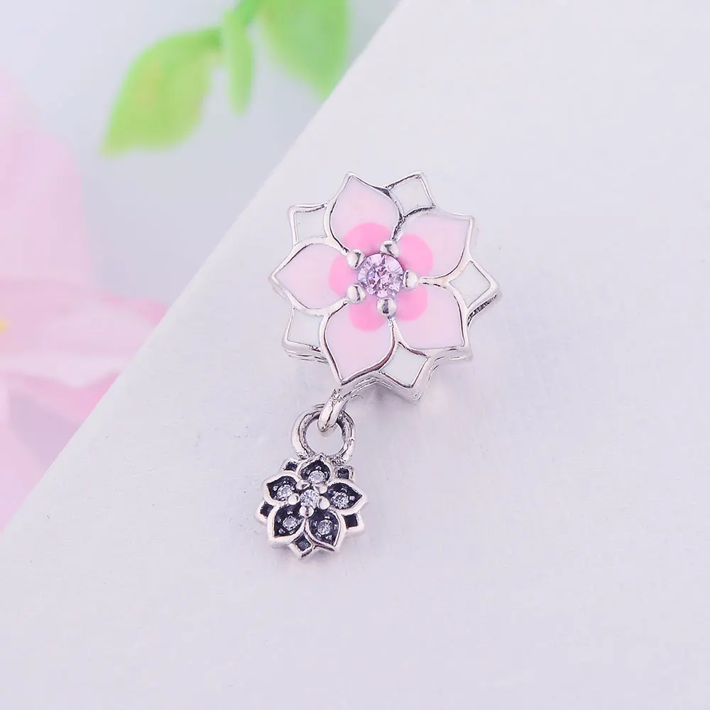 DIY подходит для оригинала Pandora очаровательный браслет 925 пробы серебро цветение Шарм-бусины в виде цветка с эмалью для изготовления ювелирных изделий berloque