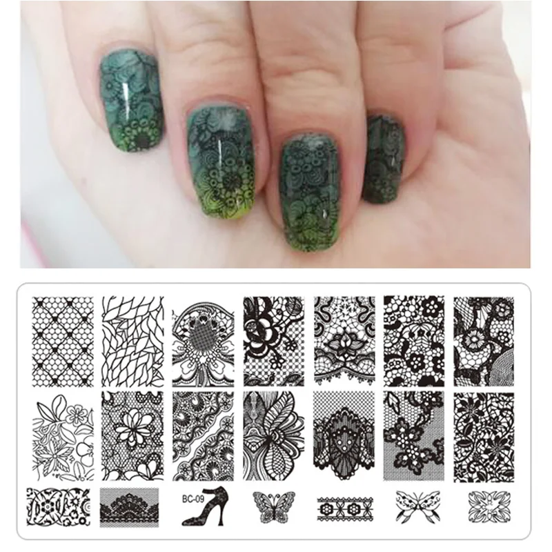 

1pcs New Black Flower Lace 6*12cm Nail Stamping Plates Nail Art Manicure Template Nail Stamp Tools