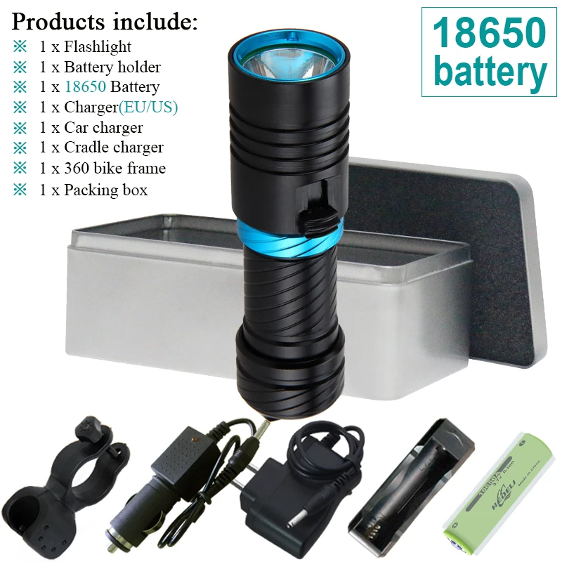 JH001C1-BOX 100 м фонарик для подводного плавания xm l2 светодиодный фонарь подводный Рабочий фонарь лампе фонарь e водонепроницаемый фонарь фонарик 26650 или 18650 - Испускаемый цвет: JH001C1-BOX
