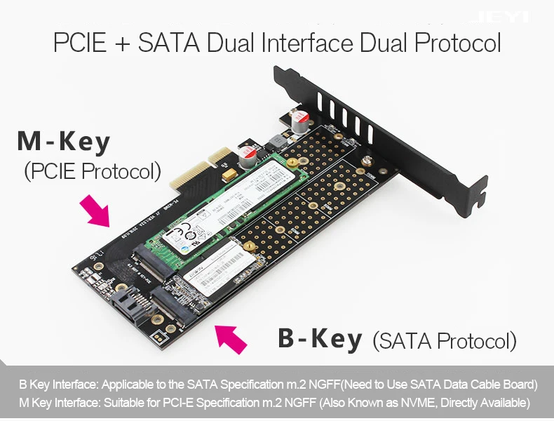 JEYI SK7 M.2 NVMe SSD NGFF для PCI-E X4 адаптер M ключ B ключ двойной интерфейс карты Поддержка PCI-E3.0 двойное напряжение 12 В+ 3,3 В SATA3
