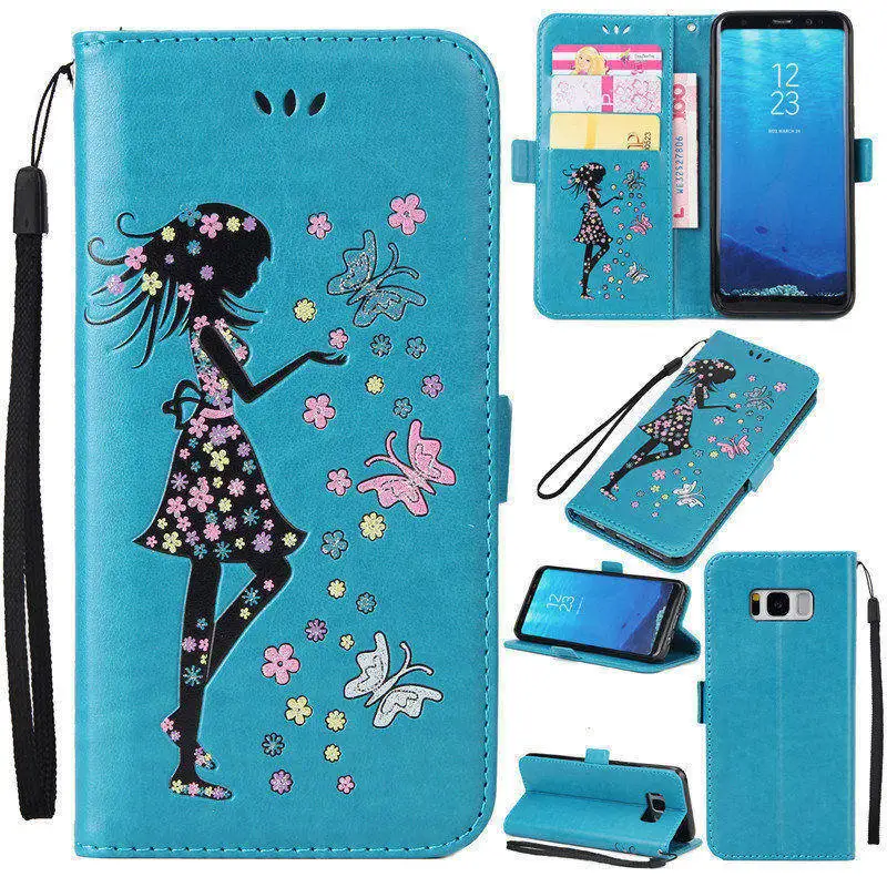 Smilyou кожаный чехол для Samsung Galaxy S5 S6 S7 край S8 плюс девочек в цветочек случае Coque