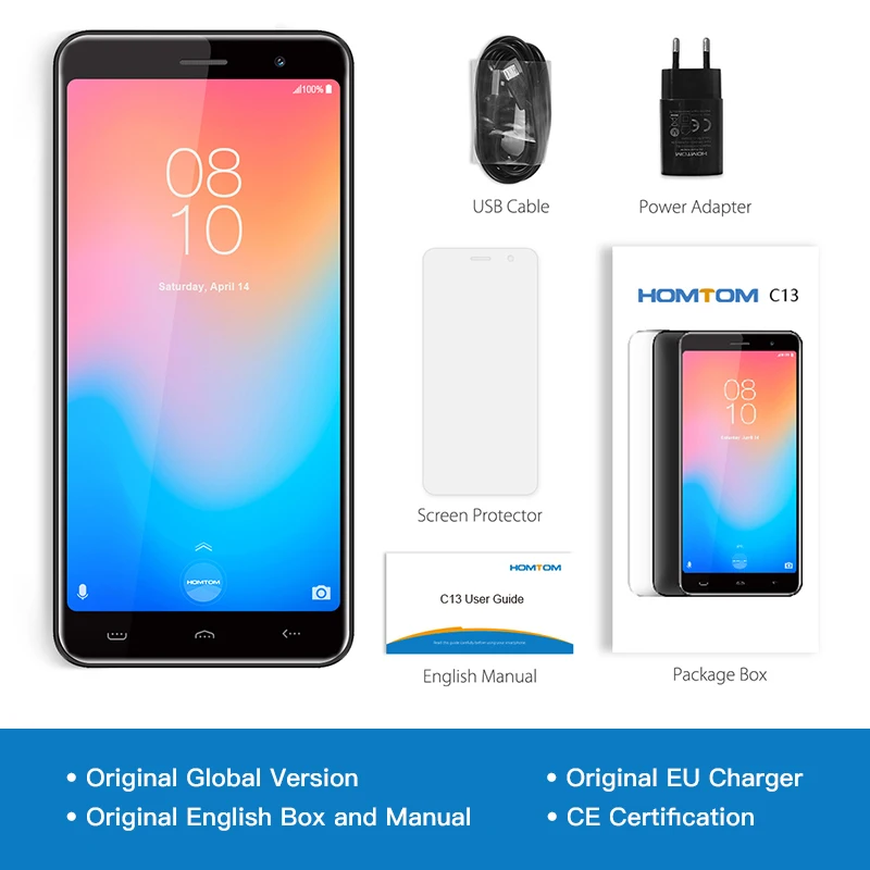 HOMTOM C13 смартфон с 5 дюймовым дисплеем четырёхъядерным процессором MT6580M ОЗУ 1 ГБ ПЗУ