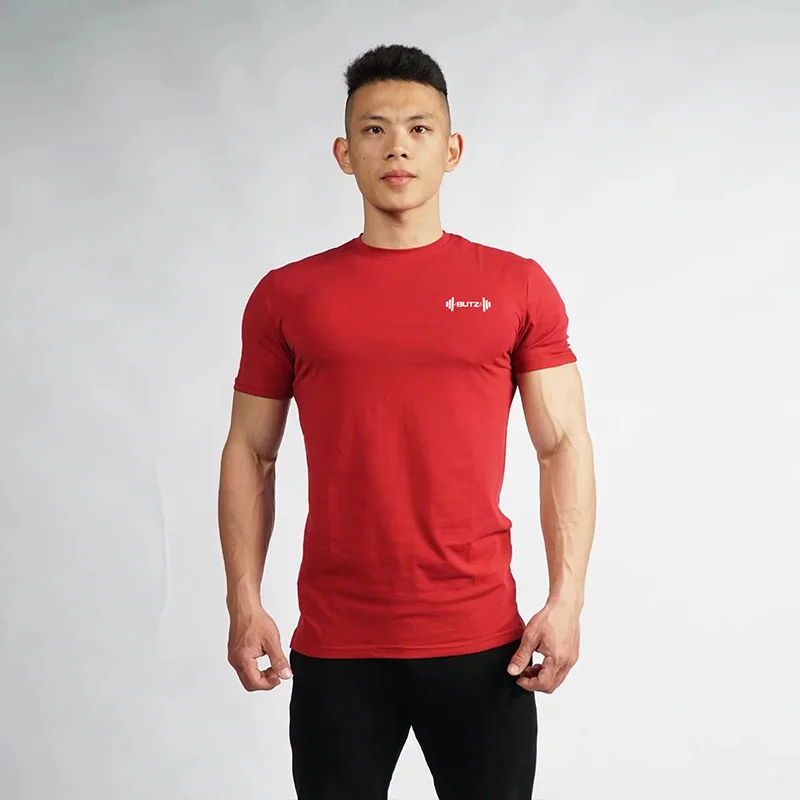 Red Shirt Хлопковая спортивная рубашка, рубашка для пробежек Мужская быстросохнущая футболка с коротким рукавом, фитнес-футболки, Спортивная футболка - Цвет: Red Shirt