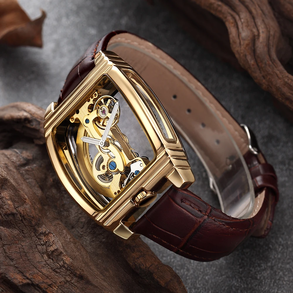 Мужские автоматические часы SHENHUA Relojes Hombre роскошные механические с золотым