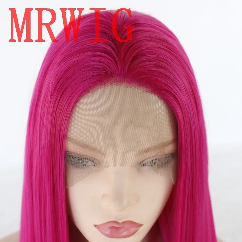 MRWIG длинные прямые розовые 26 дюймов Натуральные волосы синтетический передний кружевной парик термостойкие волокна косплей волос парик