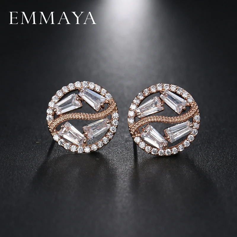 Женские серьги пусеты EMMAYA круглые золотого цвета с фианитом|stud earrings|stud earrings for