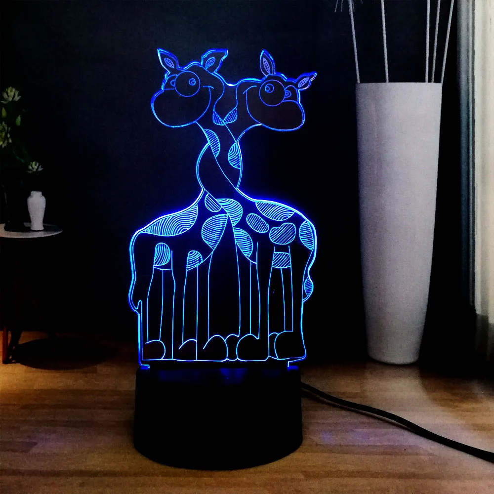 Новые милые животные двойной Жираф 3D иллюзия 7 цветов Изменение LED сна