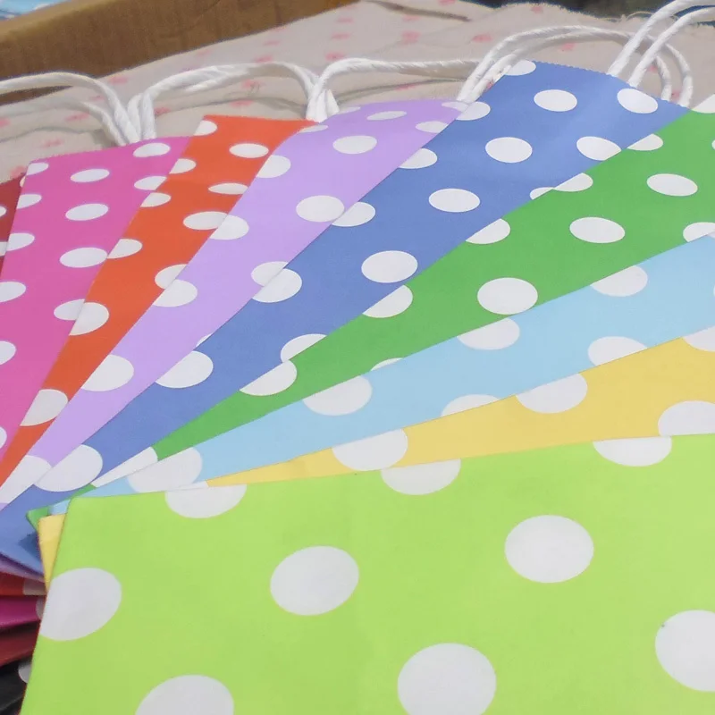 

Classic! 11colors (30pcs/lot) Polka Dots Paper bag with handles,Candy Color Party Favor Bag Party Paper Gift Bag 21x13x8cm