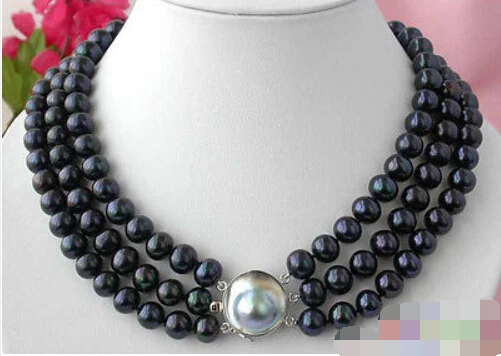 ~~ BJC 00170 ROUND peacock BLACK FRESHWATER PEARL NECKLACE Discount AAA | Украшения и аксессуары