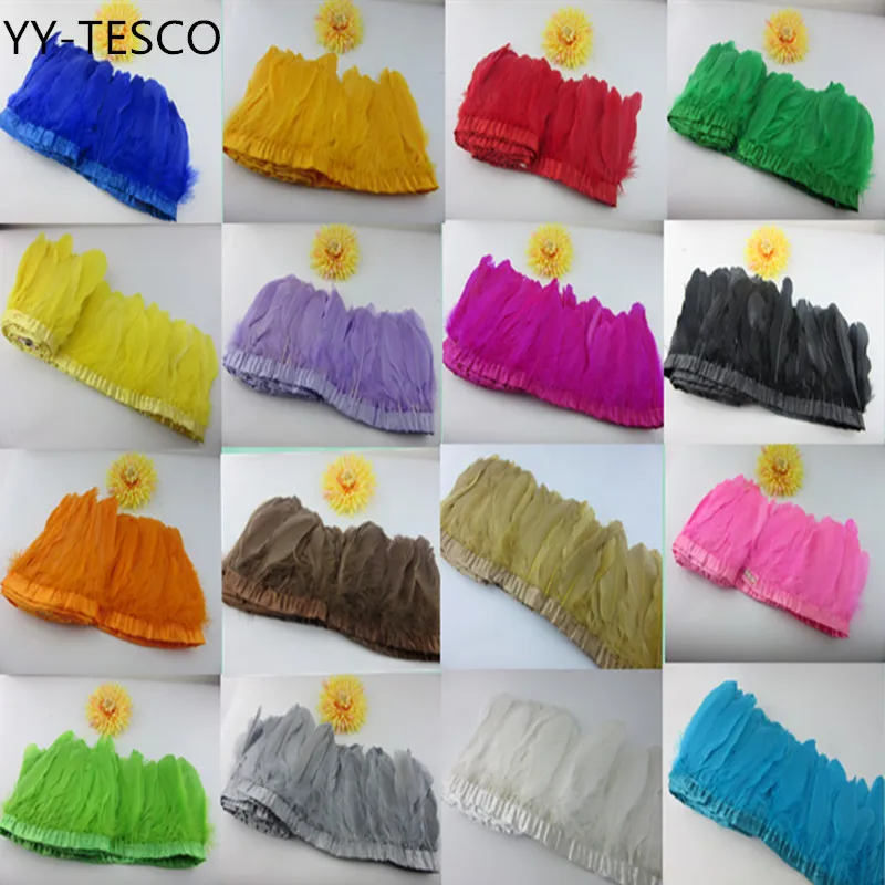 

Multi Color Goose feather trims 10 yards/lot Dyed geese feather ribbons /15-20cm Goose feather fringes High Quality
