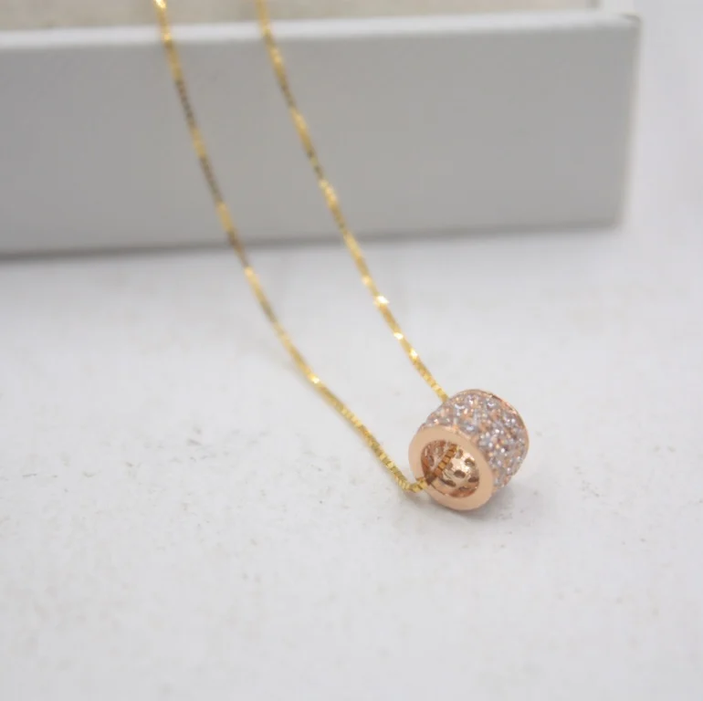 Pendant And Necklace 1 шт. Au750 Pure 18K розовое золото Кулон Циркон бисера трубка женская удача(только 1 шт - Цвет камня: Pendant And Necklace
