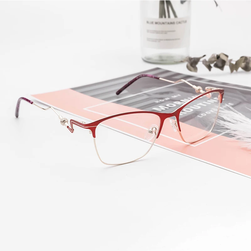 Металлические женские оптические оправы Женский красный индивидуальный заушник