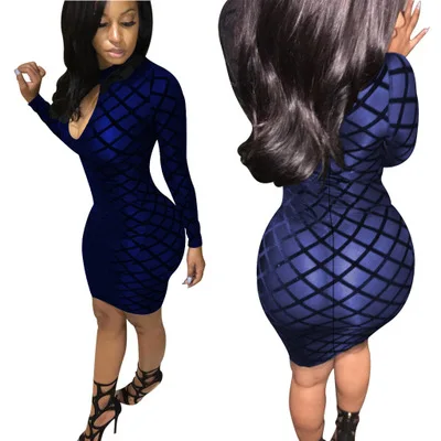 2019 hot selling European and American foreign trade women's wholesale high collar flocking dress night shop | Тематическая