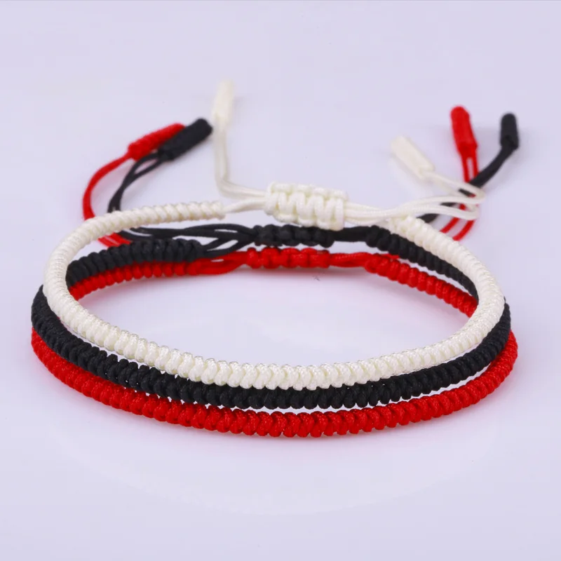 a set of 3 colors Красный черный белый нейлоновая нить Веревка Регулируемый унисекс тканый браслет набор знаменитостей верующий Тибетская Религия Будда счастливый узел - Окраска металла: a set of 3 colors