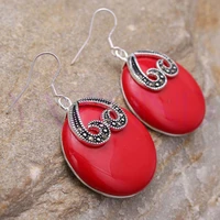 round red new women 925 sterling silver fashion dangle earrings