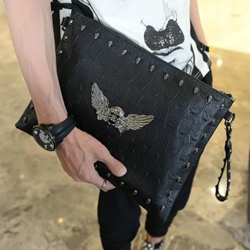New Hot Ghost Head Hand Package Men Fashion Sequins Envelope Bag Personality Clutch Purse PU Embossing Top Quality Shoulder Bags