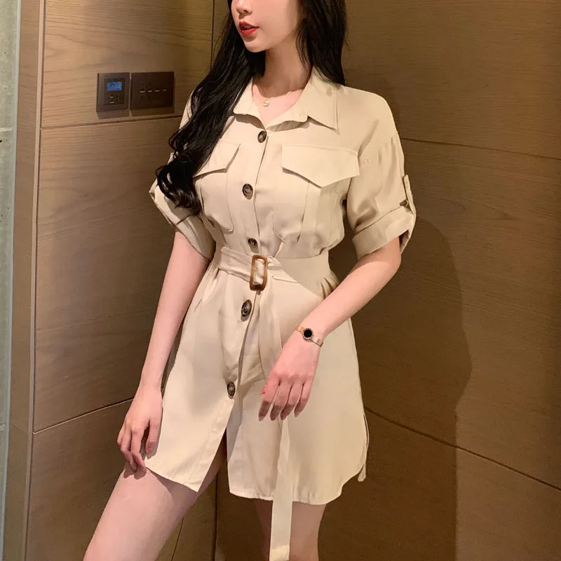 Рубашка PERHAPS U женская с поясом Свободная Повседневная Длинная сорочка коротким