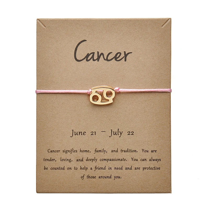 Модные ювелирные изделия 12 созвездия зодиака Рак счастливая веревка браслет