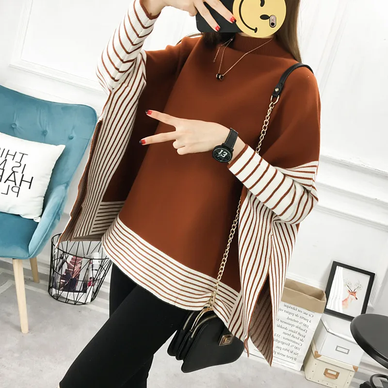 

New Arrival Oversized Striped Patchwork Sweater Pullover 2019 New Brand Style Knitted Coat Women Loose Batwing Sleeve Top