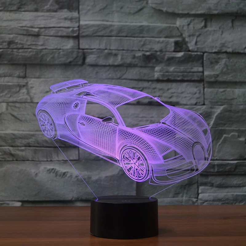 3D Оптическая иллюзия ночник 7 цветов LED лампа Bugatti Veyron для детей и взрослых